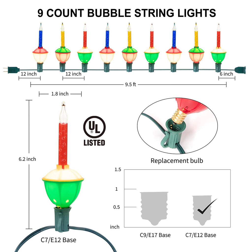 1 x 9.5 Feet / 9 Lights / Multicolor (3 color)