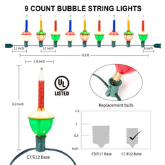 1 x 9.5 Feet / 9 Lights / Multicolor (3 color)