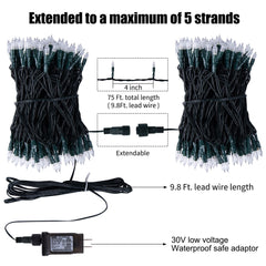 1 x 75 Feet / 200 LED / Warm White and Multicolor / Green Wire