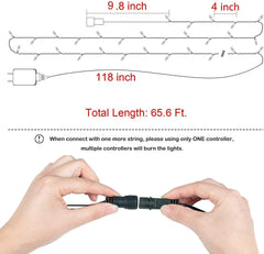 66 Feet / 200 LED / Warm White / Green Wire