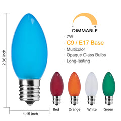 25 Feet / 25 Opaque Multicolor Bulbs / Green Wire