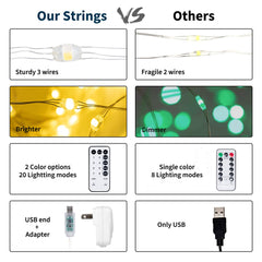 Silver Fairy Lights with USB & Adapter, Remote