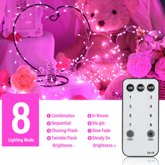 1 x 10 Feet / 200 LED / Pink / Silver Wire