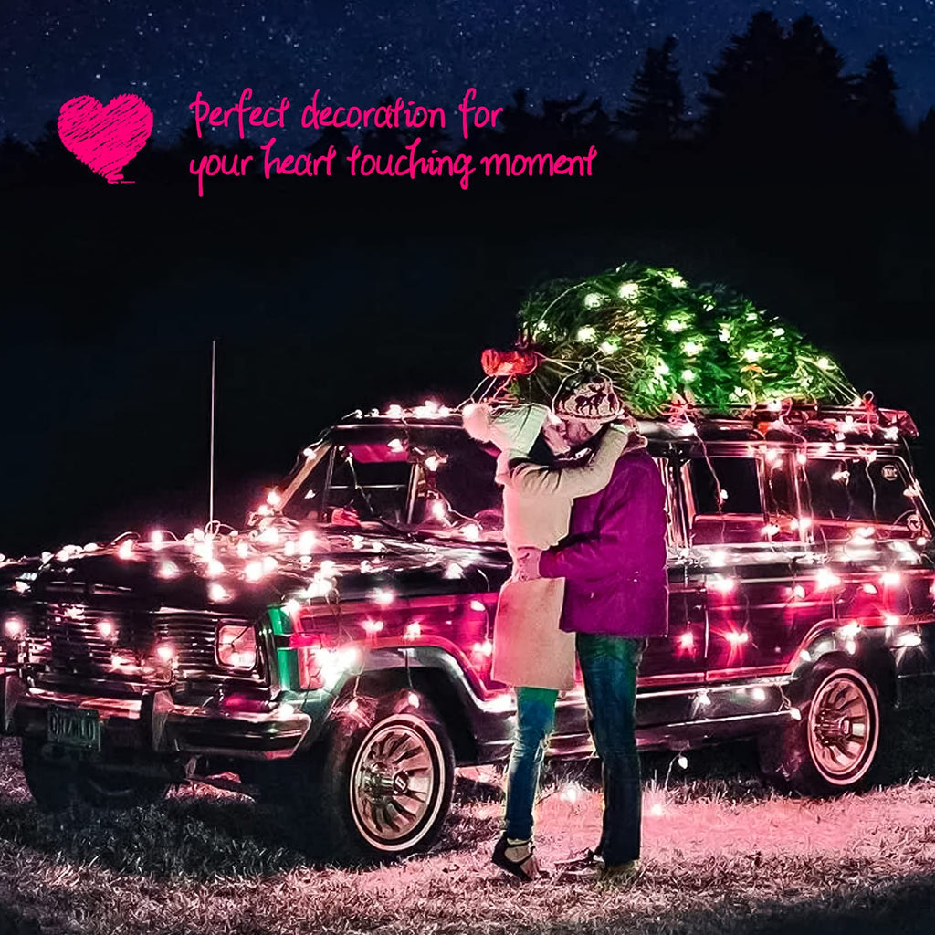 1 x 25 Feet / 100 Bulbs / Pink / White Wire