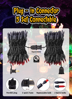 Mini Lights, Incandescent Bulbs on Black Wire, Orange & Purple