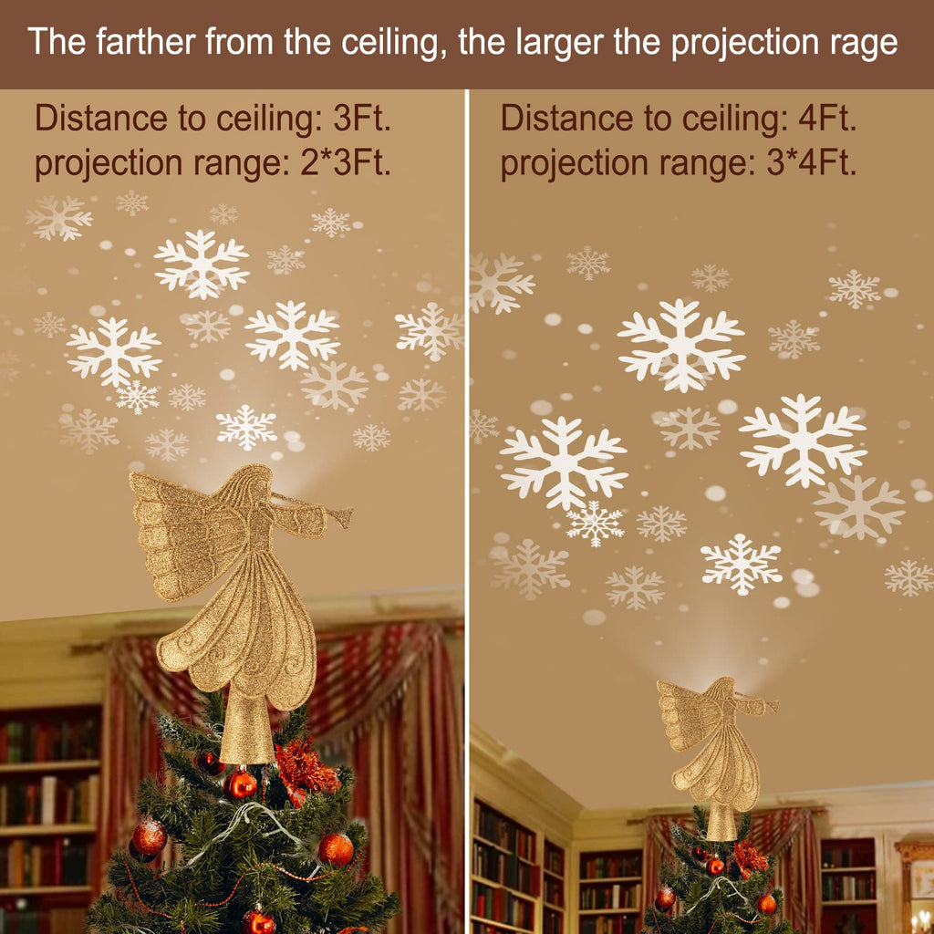 10.4 Inches / Golden Angel Topper / Snowflake Projection