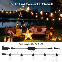 36 feet / 15 Bulbs / Warm White