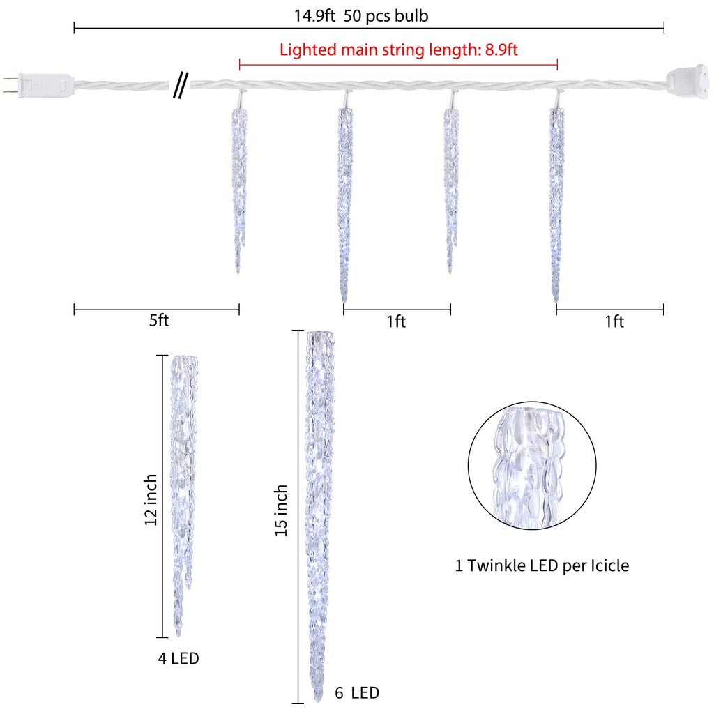 2 Pack / 10 Feet / 10 Tubes / 50 LED / Cool White / Twinkle