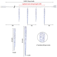 2 Pack / 10 Feet / 10 Tubes / 50 LED / Cool White / Twinkle