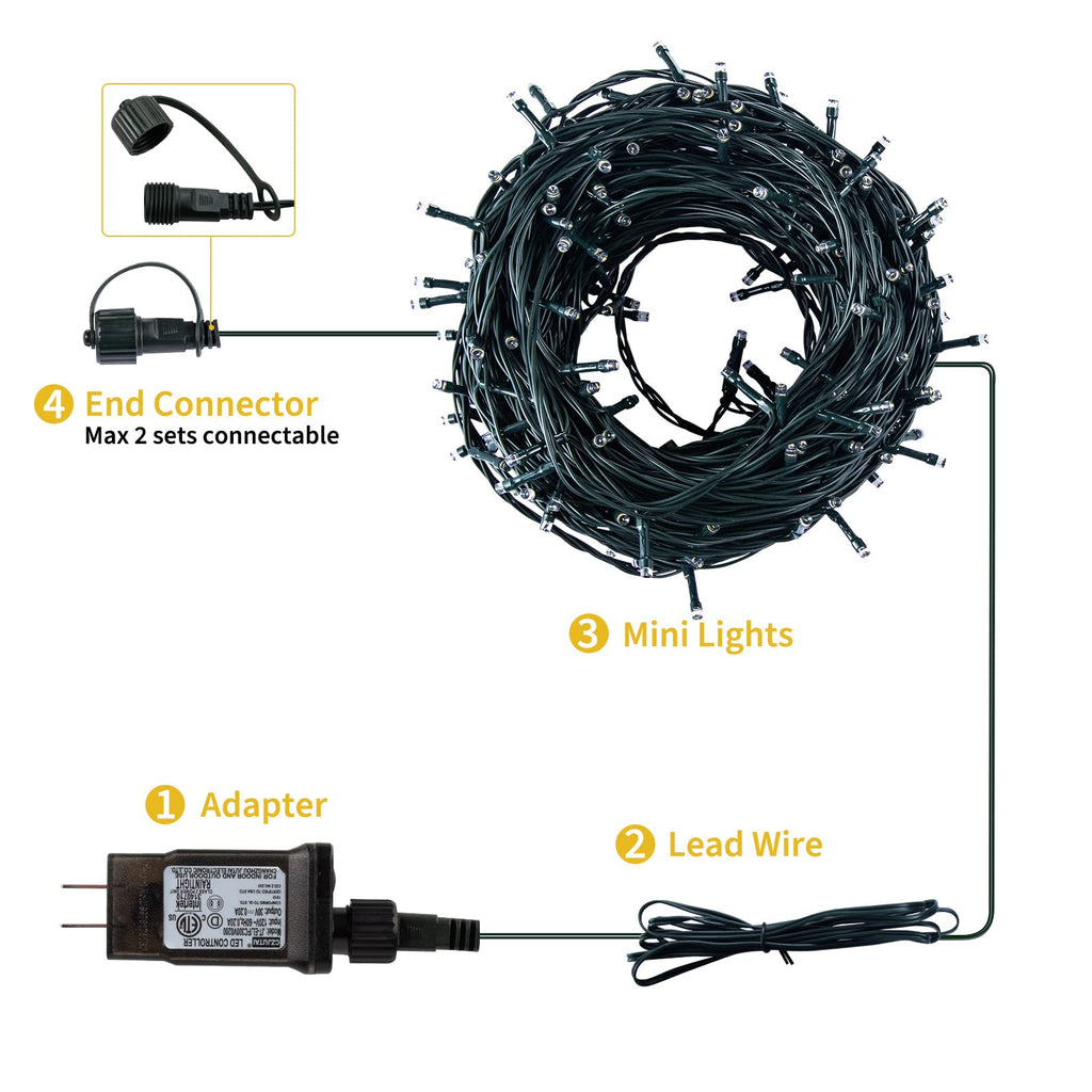 168 Feet / 600 LED / Warm White and Multicolor/ Green Wire