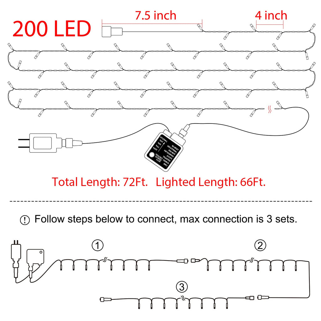 66 Feet / 200 LED / Orange / Black Wire