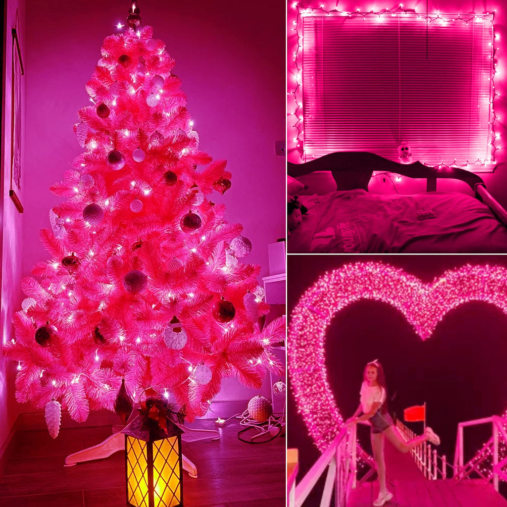 1 x 25 Feet / 100 Bulbs / Pink / White Wire