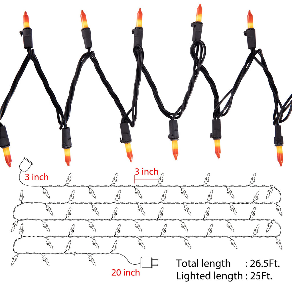 1 x 25 Feet / 100 Bulbs / Orange and Yellow