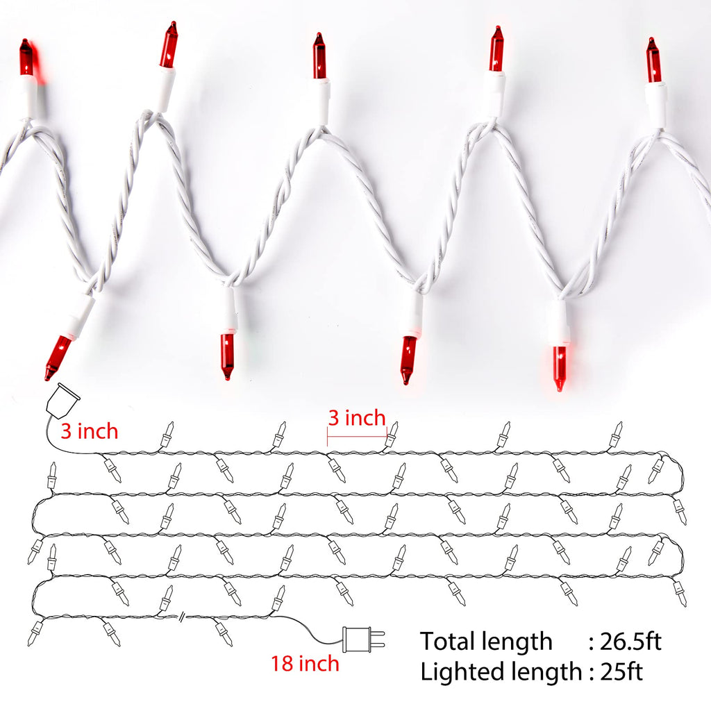 1 x 25 Feet / 100 Bulbs / Red / White Wire