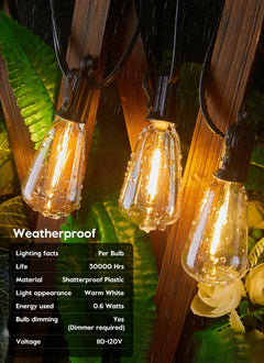 100FT Plug in 50+2 LED ST38 LED Patio Lights for Porch Patio Balcony Christmas Party Decor