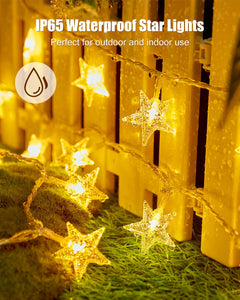 17 ft 50 LED Battery Operated Star String Lights, Warm White
