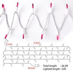 1 x 25 Feet / 100 Bulbs / Pink / White Wire