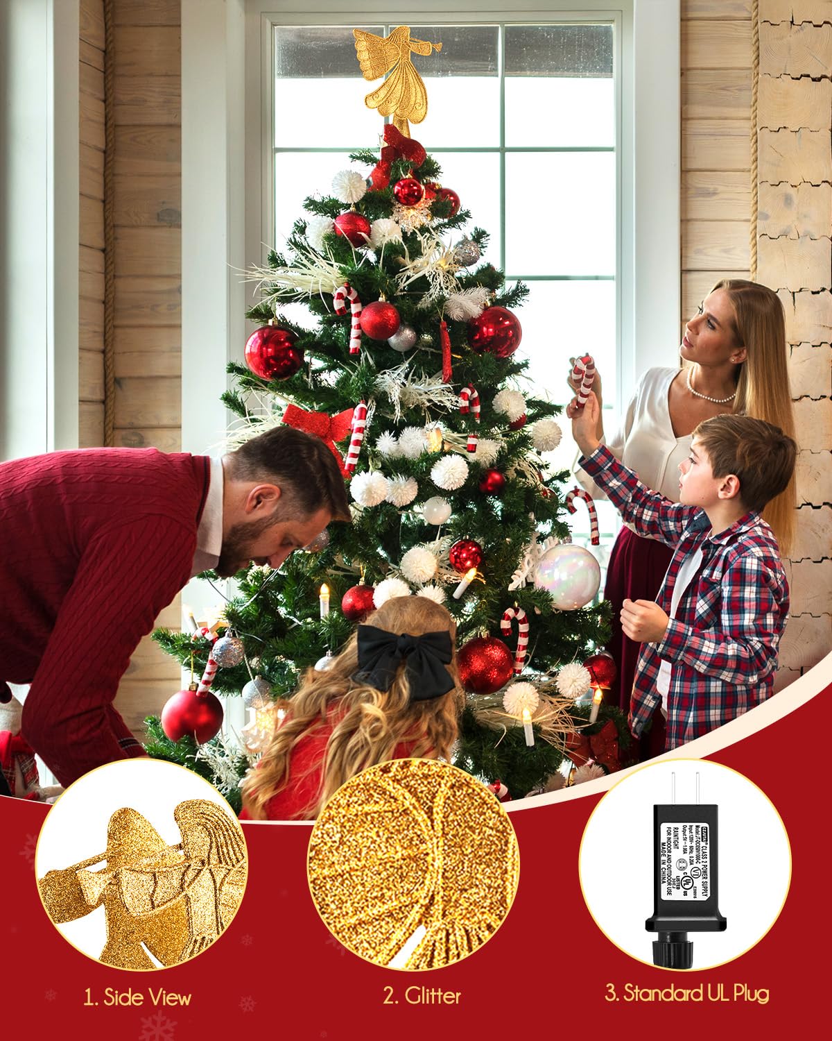 Brightown Gold Angel Tree Topper with Lights, Glitter Christmas Decor