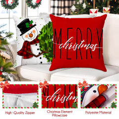 Set of 4 18x18 Red Christmas Pillow Covers,Throw Cushion Case,Winter Holiday Decor for Home Couch