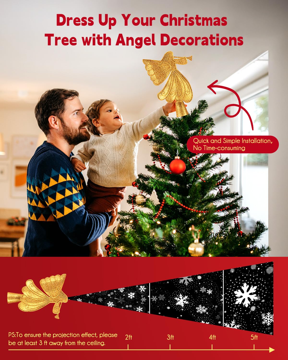 Brightown Gold Angel Tree Topper with Lights, Glitter Christmas Decor