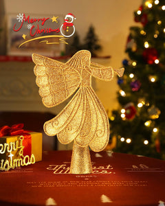 Brightown Gold Angel Tree Topper with Lights, Glitter Christmas Decor