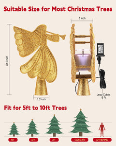 Brightown Gold Angel Tree Topper with Lights, Glitter Christmas Decor