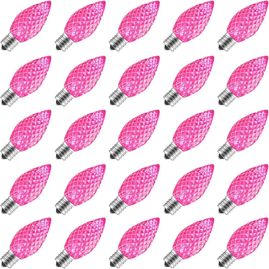 C7 Pink LED Christmas Replacement Bulbs - Shatterproof E12 Base