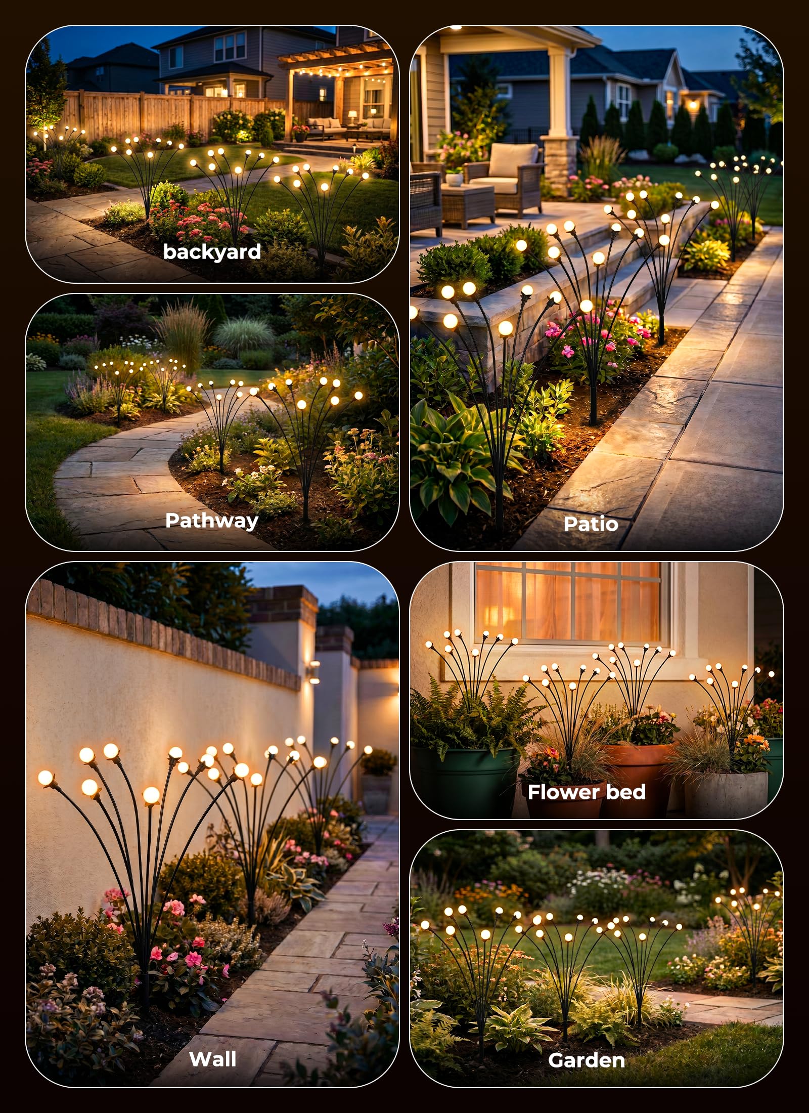 4 Pack 32 LED Firefly Solar Powered Stake Lights for Garden Yard Pathway,Warm White