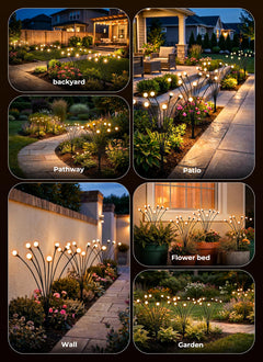 4 Pack 32 LED Firefly Solar Powered Stake Lights for Garden Yard Pathway,Warm White