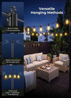 108FT Outdoor Waterproof Solar String Lights, 30+Hrs Runtime, 50+2 LED, USB, Remote Timer