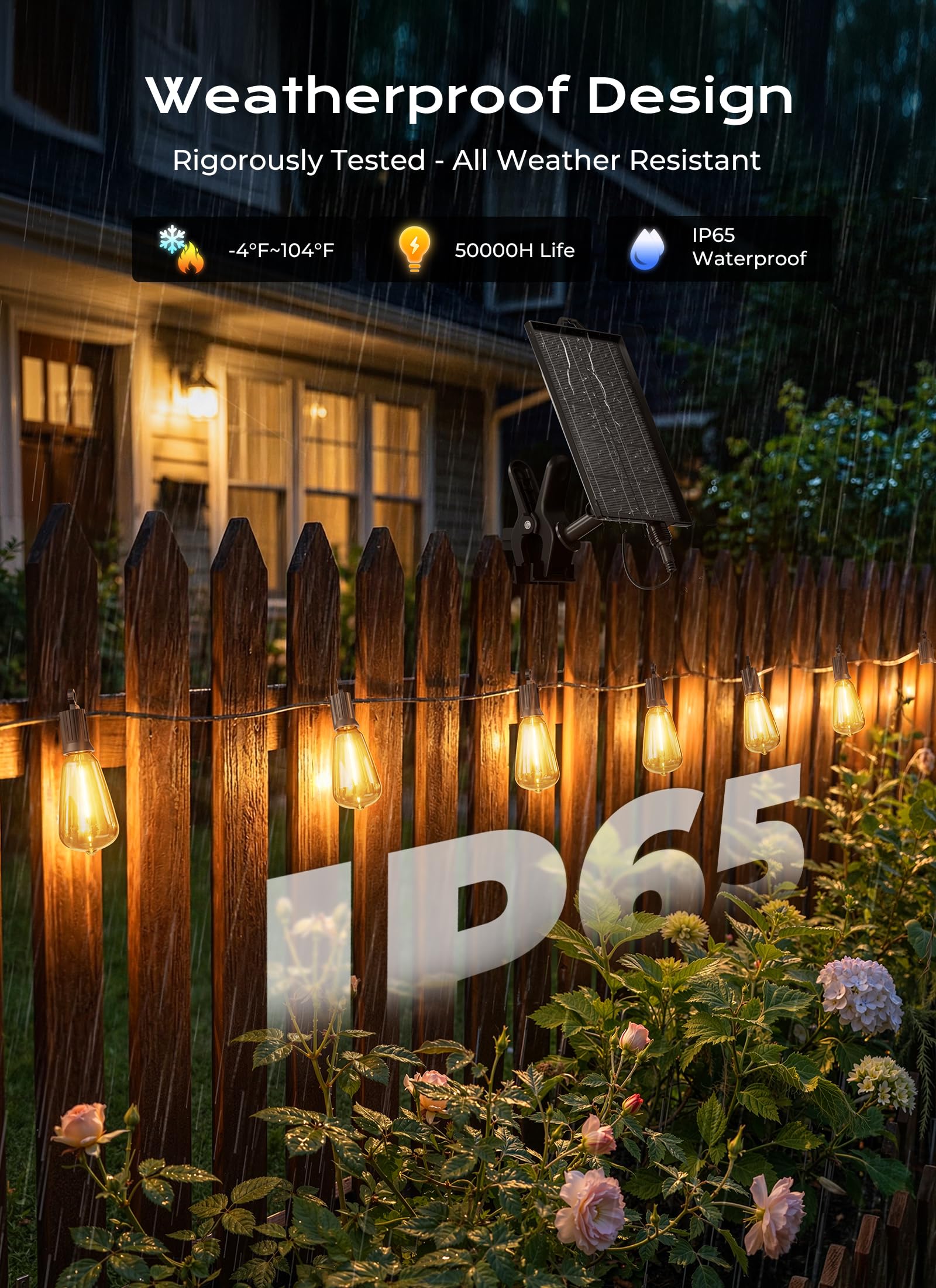 108FT Outdoor Waterproof Solar String Lights, 30+Hrs Runtime, 50+2 LED, USB, Remote Timer