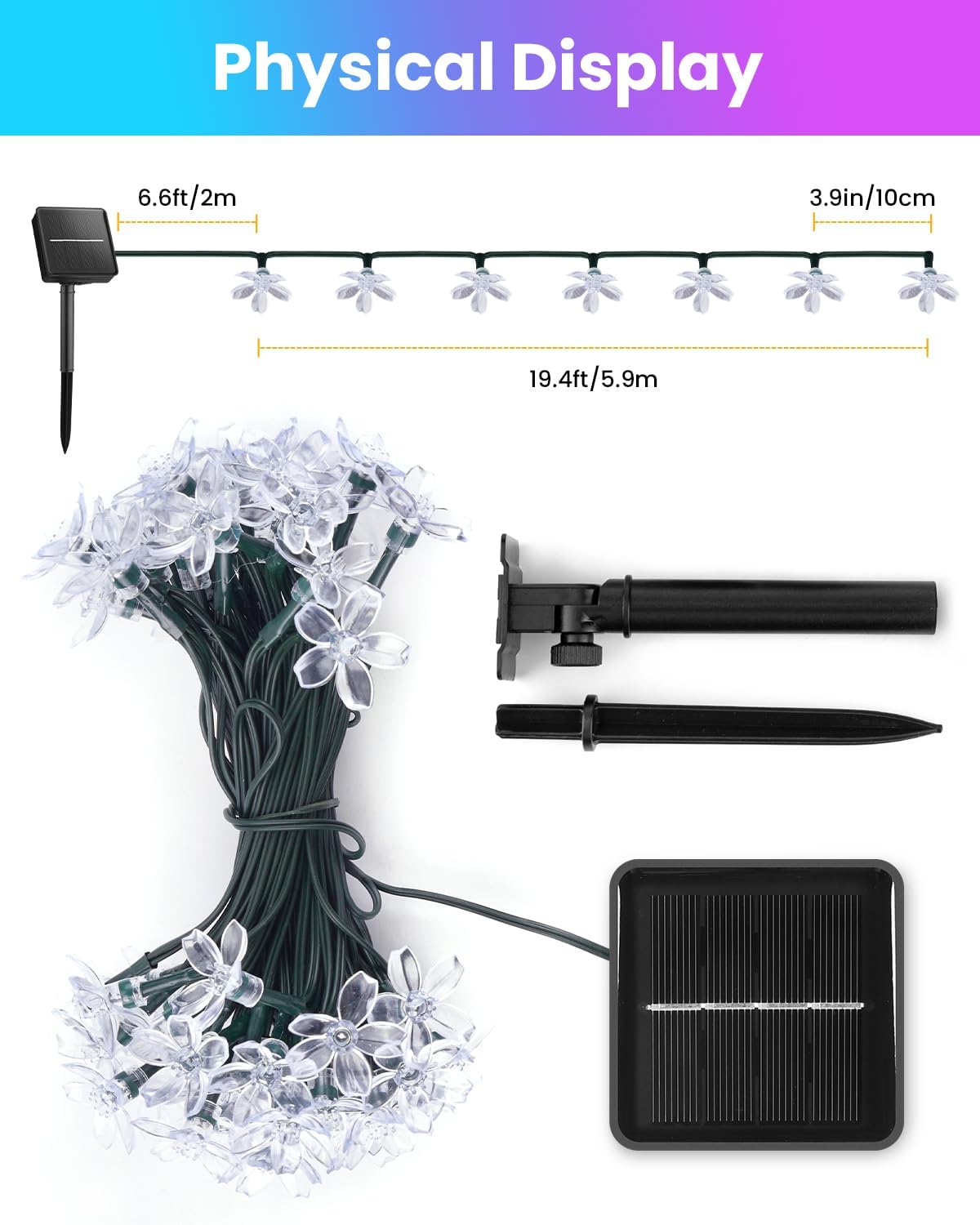 4 Pack 60 LED Flowers Solar String Lights for Garden Yard Fence Patio, Multicolor