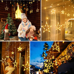 Plug In 9ft 138 LED 12 Star Drops Christmas Window Lights with Remote, 8 Modes, Warm White