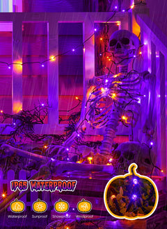 2 Pack Total 144ft 400 LED Solar Powered String Lights Outdoor, Orange & Purple, 8 Modes