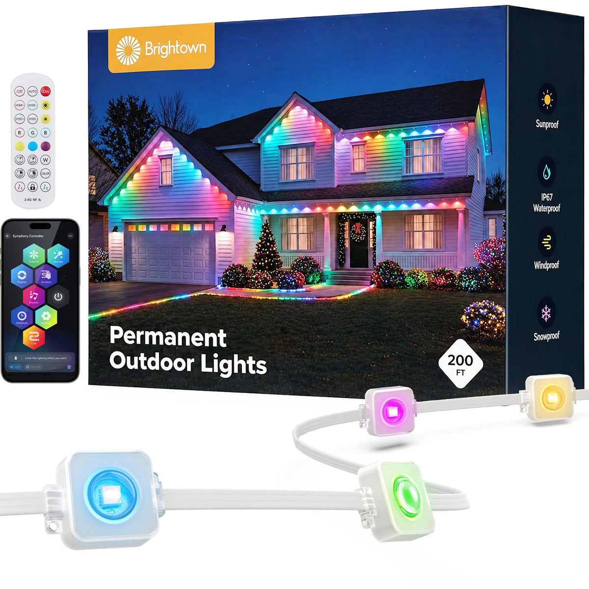 150ft RGBCW Permanent Outdoor Lights,16M Colors,100+ Scenes,App,Voice,Remote,Music Sync