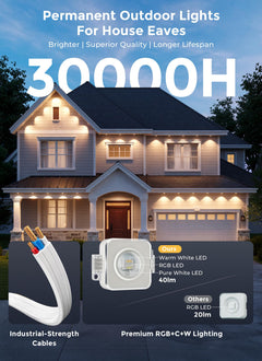 150ft RGBCW Permanent Outdoor Lights,16M Colors,100+ Scenes,App,Voice,Remote,Music Sync