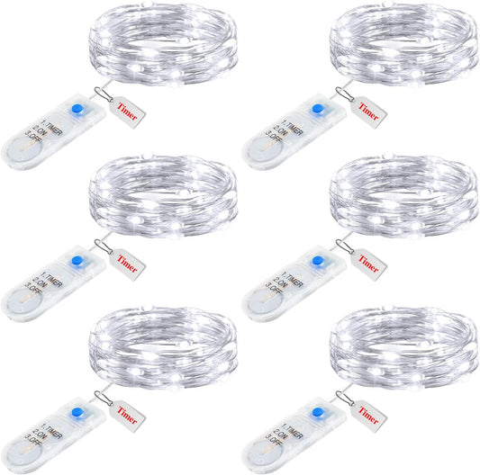 6 Pack Fairy Lights with Timer - 7ft Waterproof String Lights