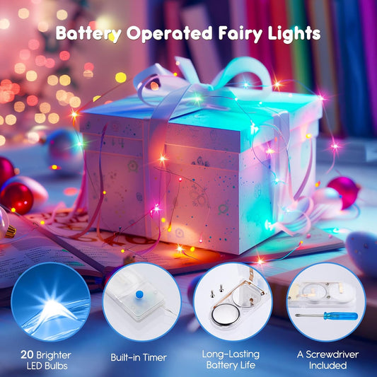 Pastel LED Fairy Lights, 12 Pack, 7ft Battery Operated with Timer