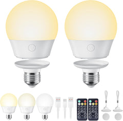 E26 Rechargeable Light Bulb with Remote, Timer & 3 Color Temperatures