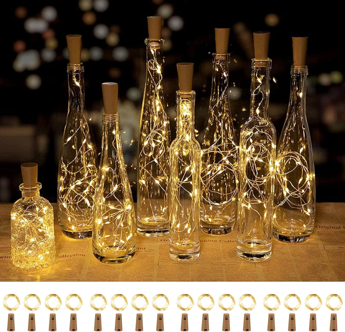 Wine Bottle Lights - 16 Pack, 20 LED, Waterproof, Battery Operated, Christmas