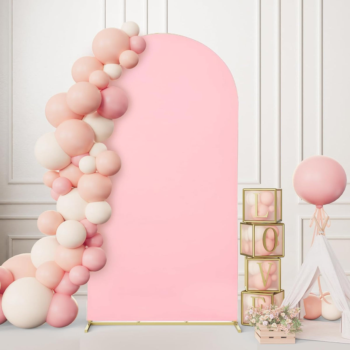 7.2FT Metal Arch Backdrop Stand with Spandex Cover - Pink