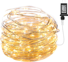 33ft Warm White Fairy Lights - Waterproof Silver Wire