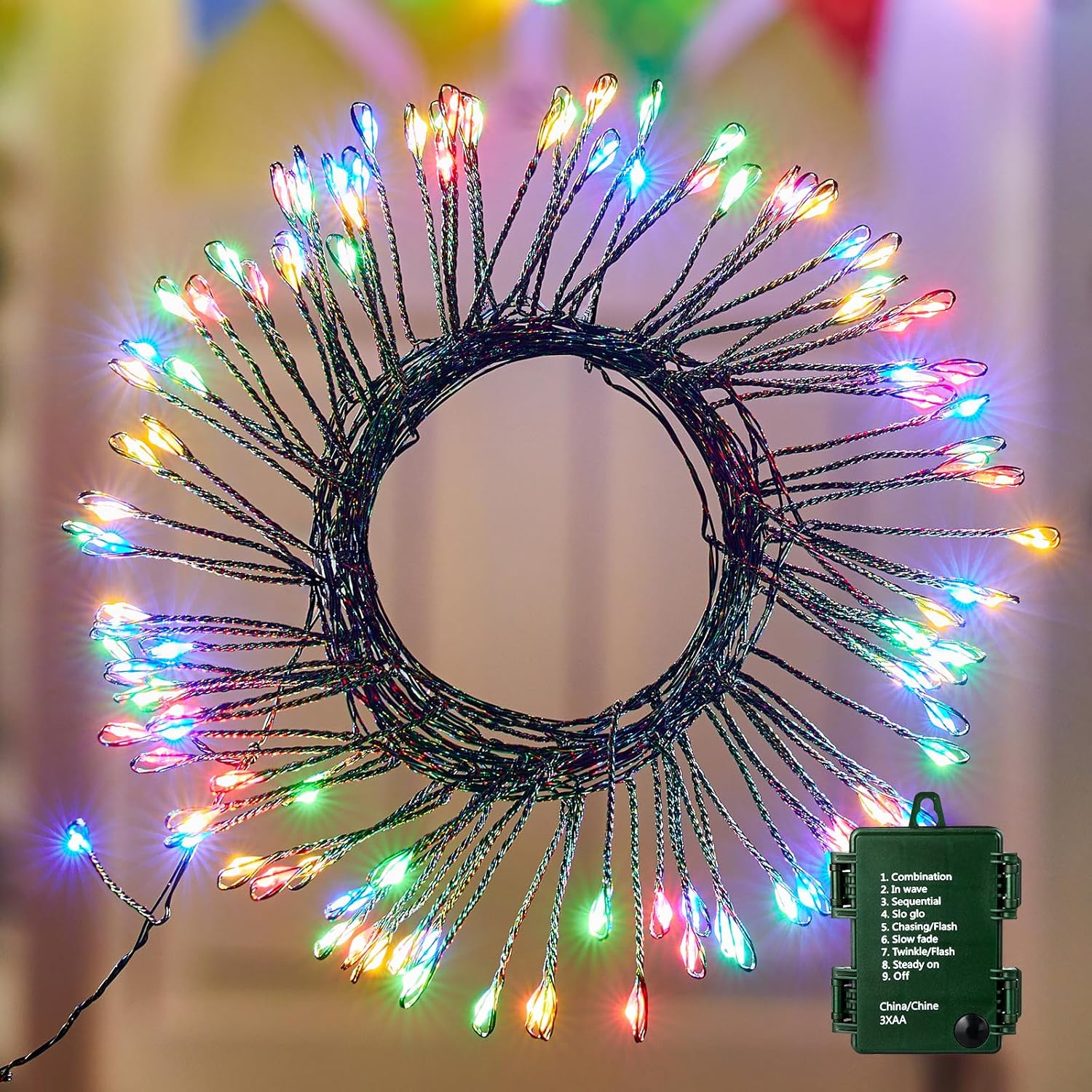 Battery-operated 10 FT 120LED firecracker fairy lights with 8 modes