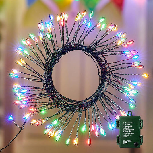 10ft Multicolor Firecracker Fairy Lights - 120 LED, Battery Operated