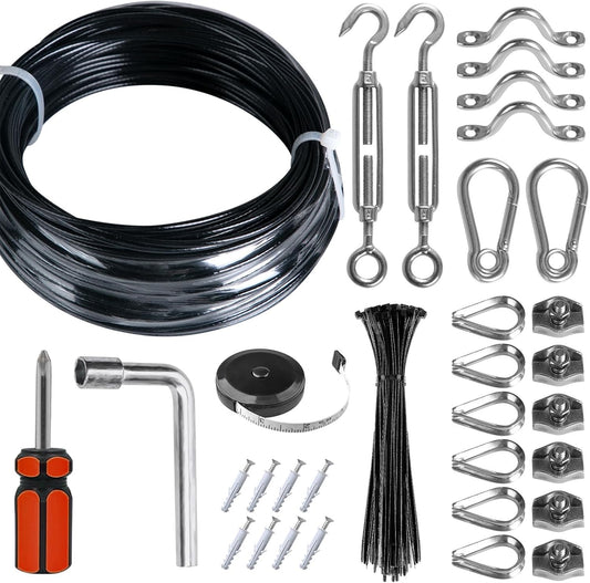Outdoor String Lights Hanging Kit - 100 FT, Stainless Steel Cable