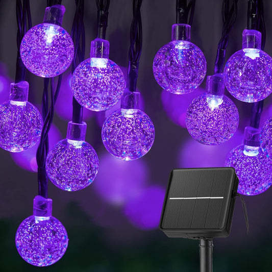 Purple Solar Halloween Lights, 36FT 60 LED Crystal Globe String Lights