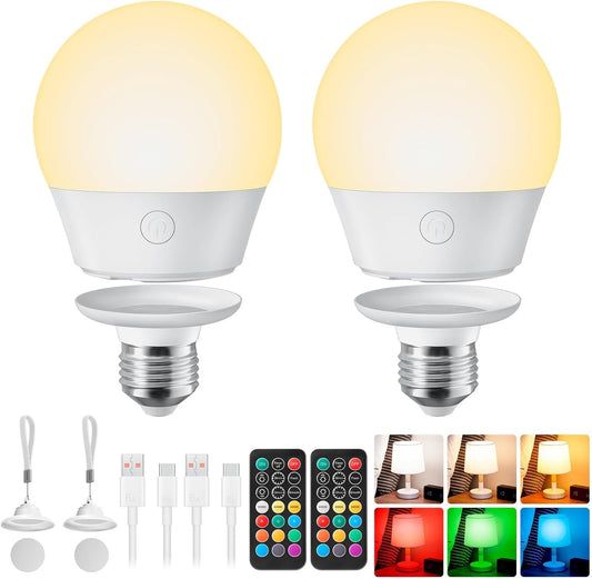 E26 Rechargeable Bulb with Remote, Timer & RGB Colors