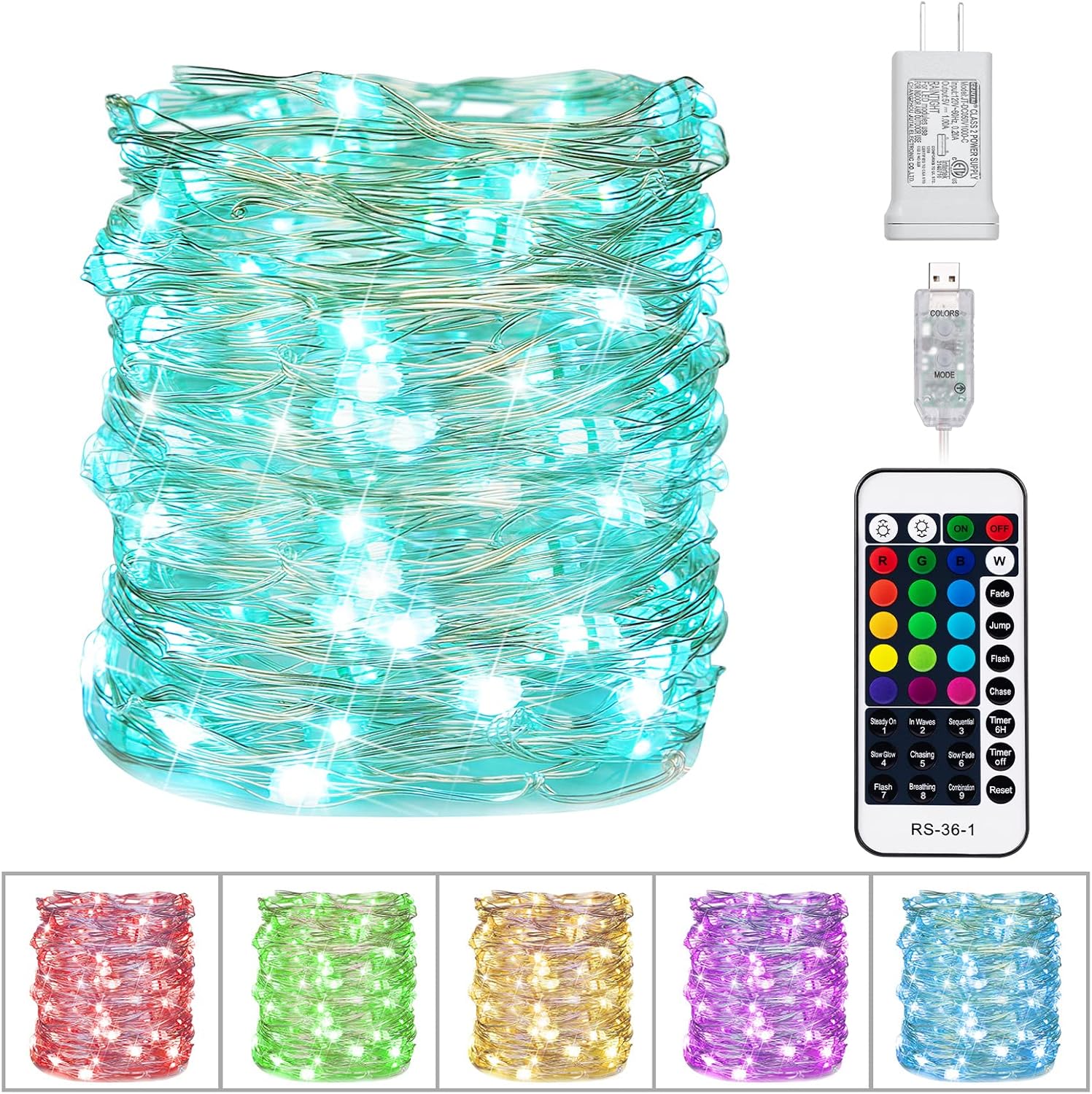 Color Changing Fairy Lights with Remote - 33ft USB