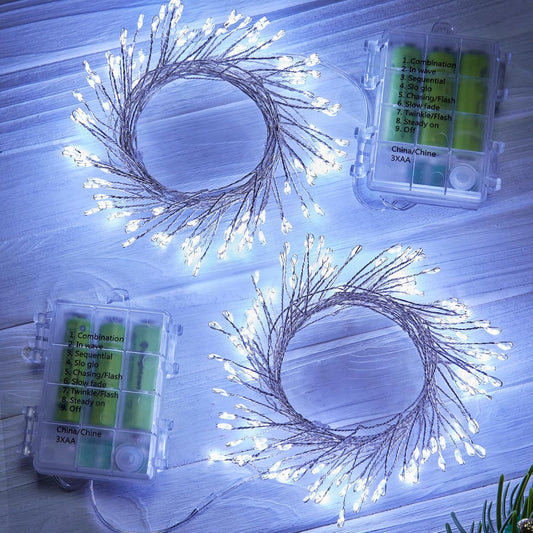 Pure White Fairy Firecracker Lights - 5ft, 60 LEDs with Remote, 2 Pack