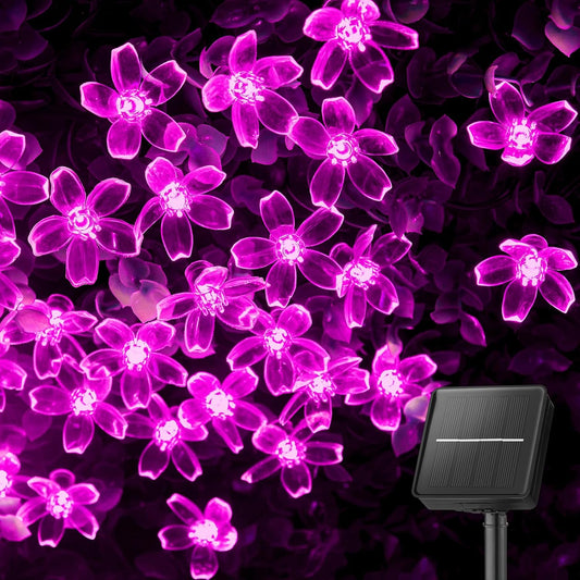 Solar Flower Lights - 60 LED, Pink, Waterproof